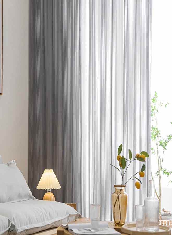 SUOUO Grey Chiffon Striped Semi Sheer Curtains for Living Room Light Filtering Solid Voile Window Drapes for Bedroom 2 Panels 84 inches Long Rod Pocket - Image 4